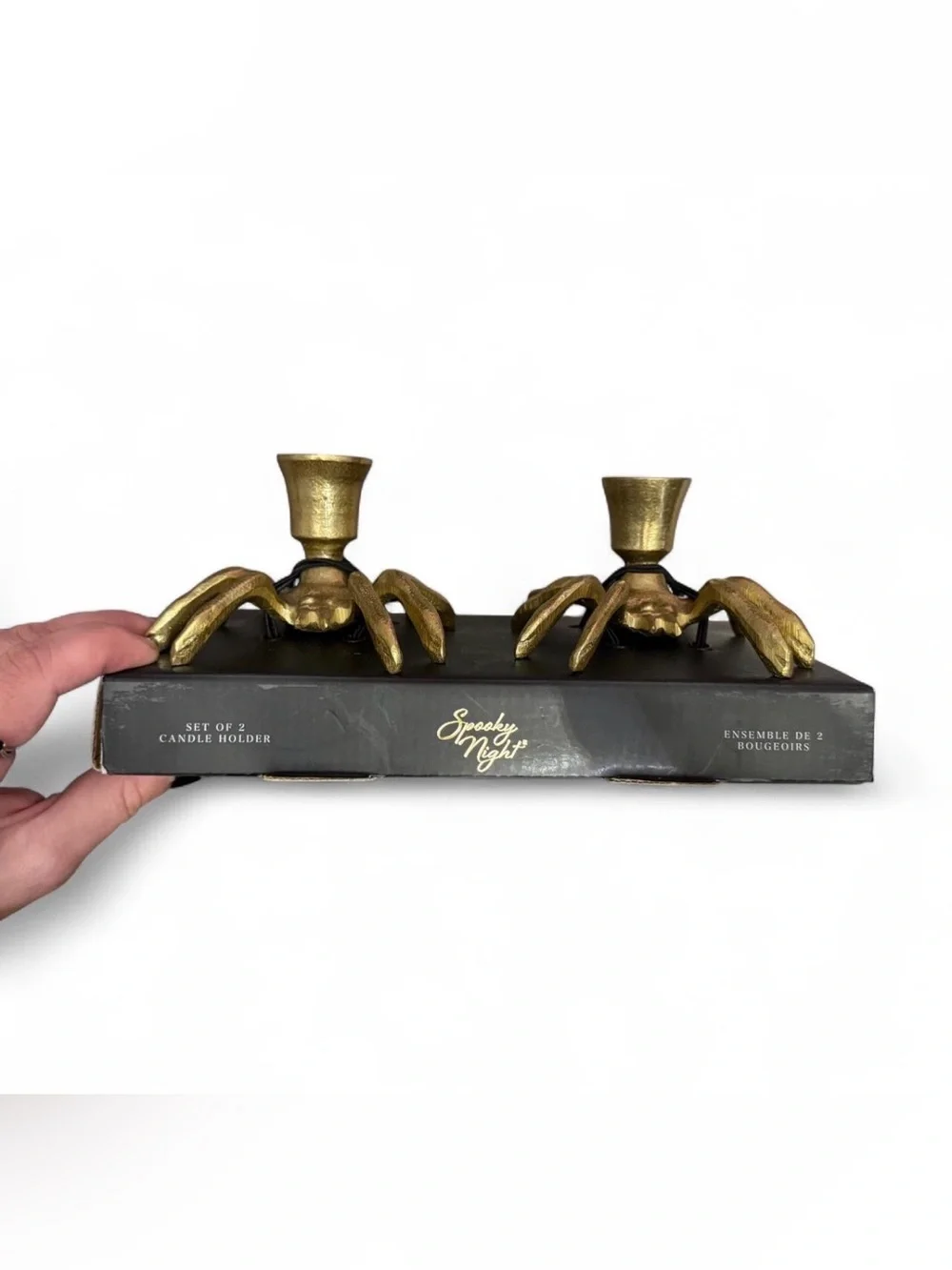 Gold Spider Pair Candle Holders Halloween